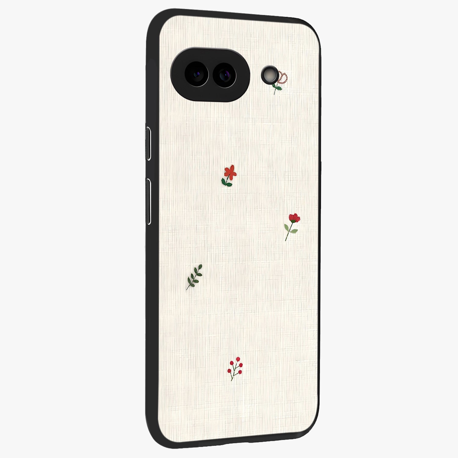 Minimalistic Blue With White Flower Pattern Glass Case upright view showcasing clean white flower artwork with calming blue theme.
