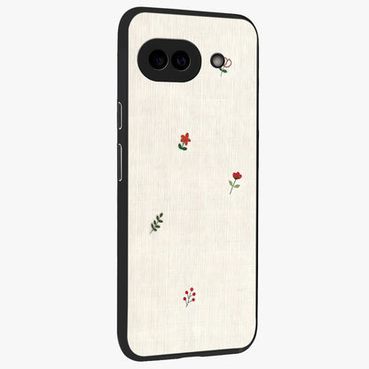 Minimalistic Blue With White Flower Pattern Glass Case upright view showcasing clean white flower artwork with calming blue theme.