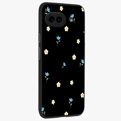 Minimal Petal Whispers Glass Case upright view showcasing elegant floral artwork with modern minimalist style.