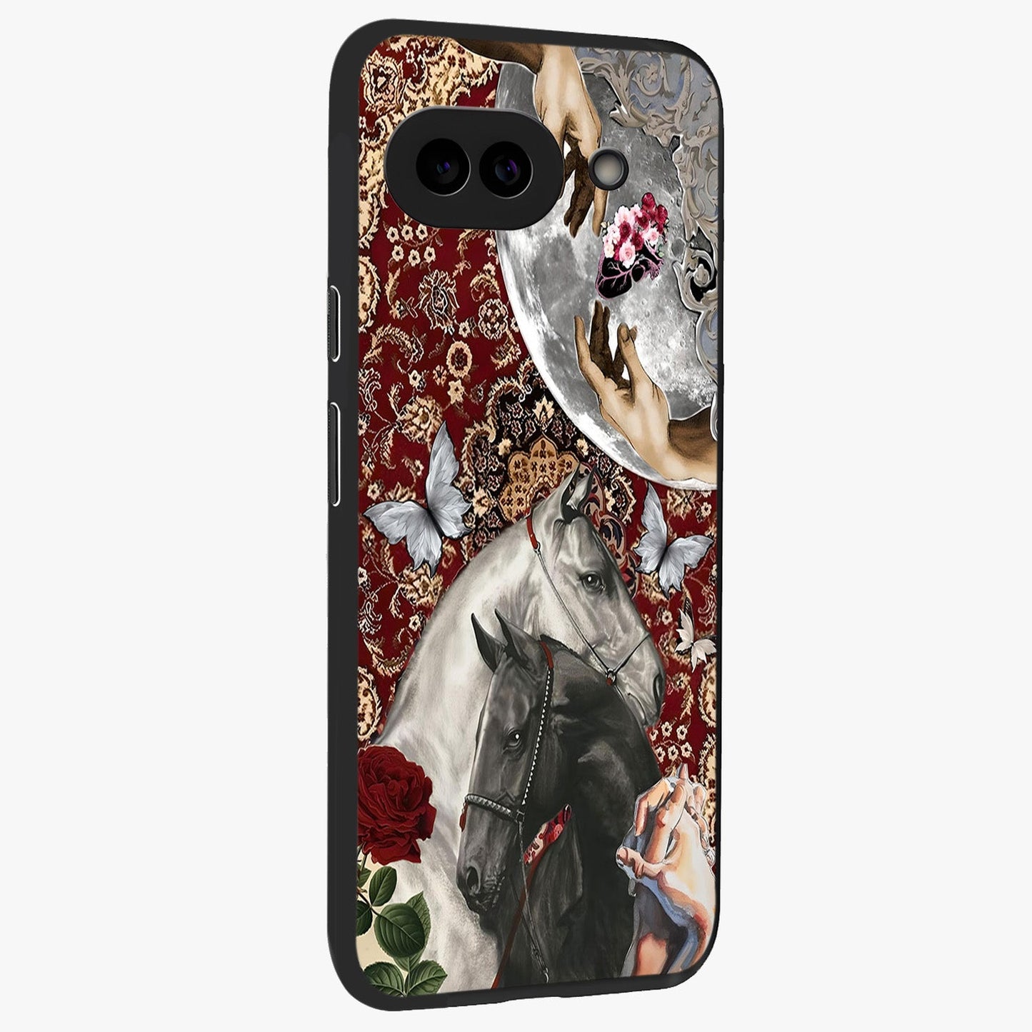 Moonlit Royal Stallion Glass Case upright view showcasing dramatic horse artwork with glowing moon themed design.