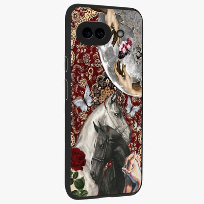Moonlit Royal Stallion Glass Case upright view showcasing dramatic horse artwork with glowing moon themed design.