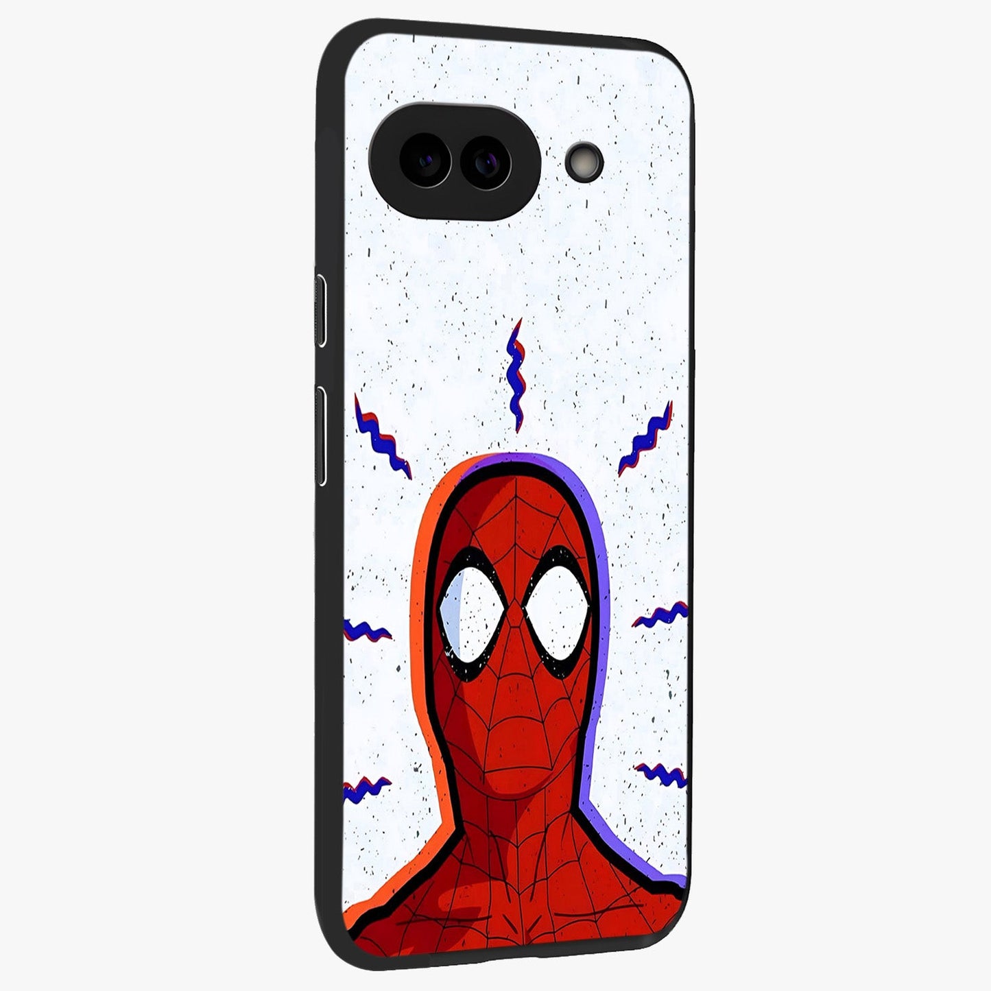 Omg Spiderman Glass Case upright view showcasing energetic superhero artwork with vibrant comic theme.