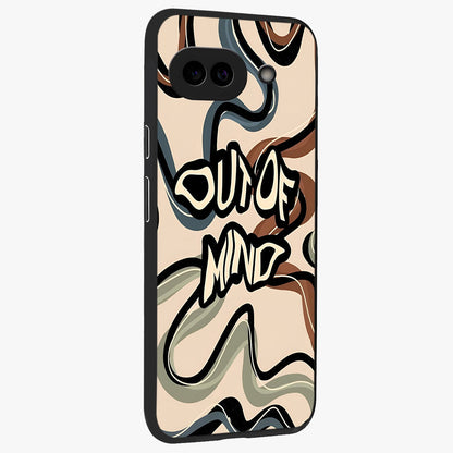 Out Of Mind Glass Case upright view showcasing striking typography artwork with edgy conceptual theme.