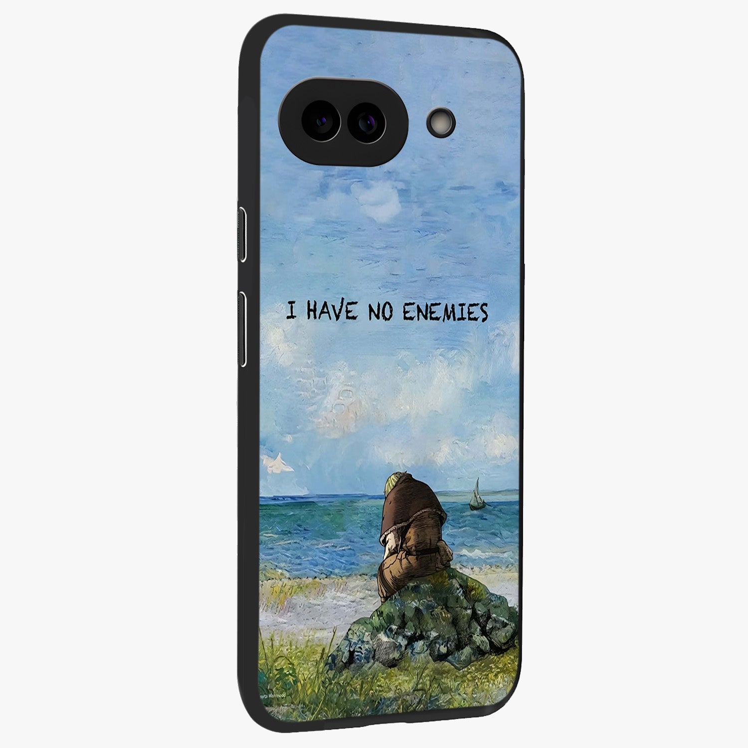 Peace Beyond War Glass Case upright view showcasing powerful peace symbol artwork with inspirational theme.