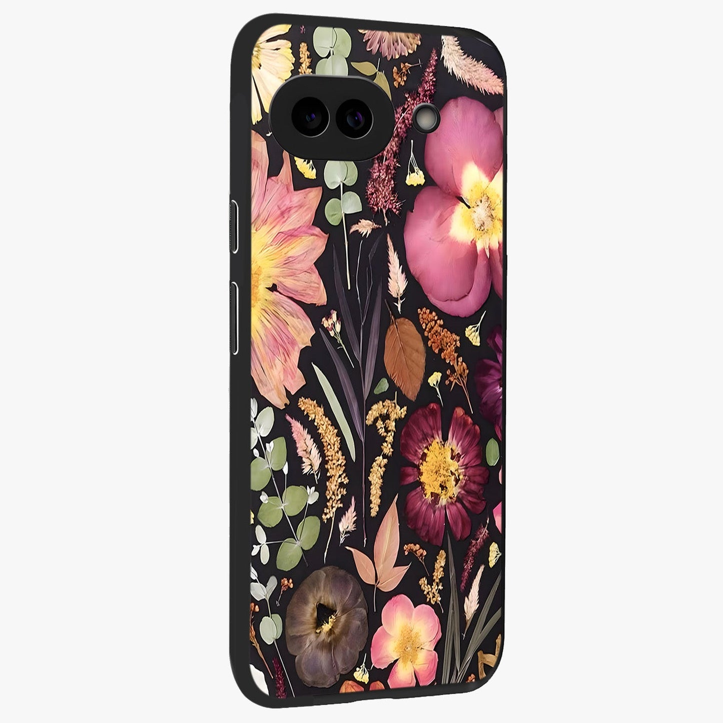 Petal Dream Tapestry Glass Case upright view showcasing detailed floral tapestry artwork with artistic nature theme.