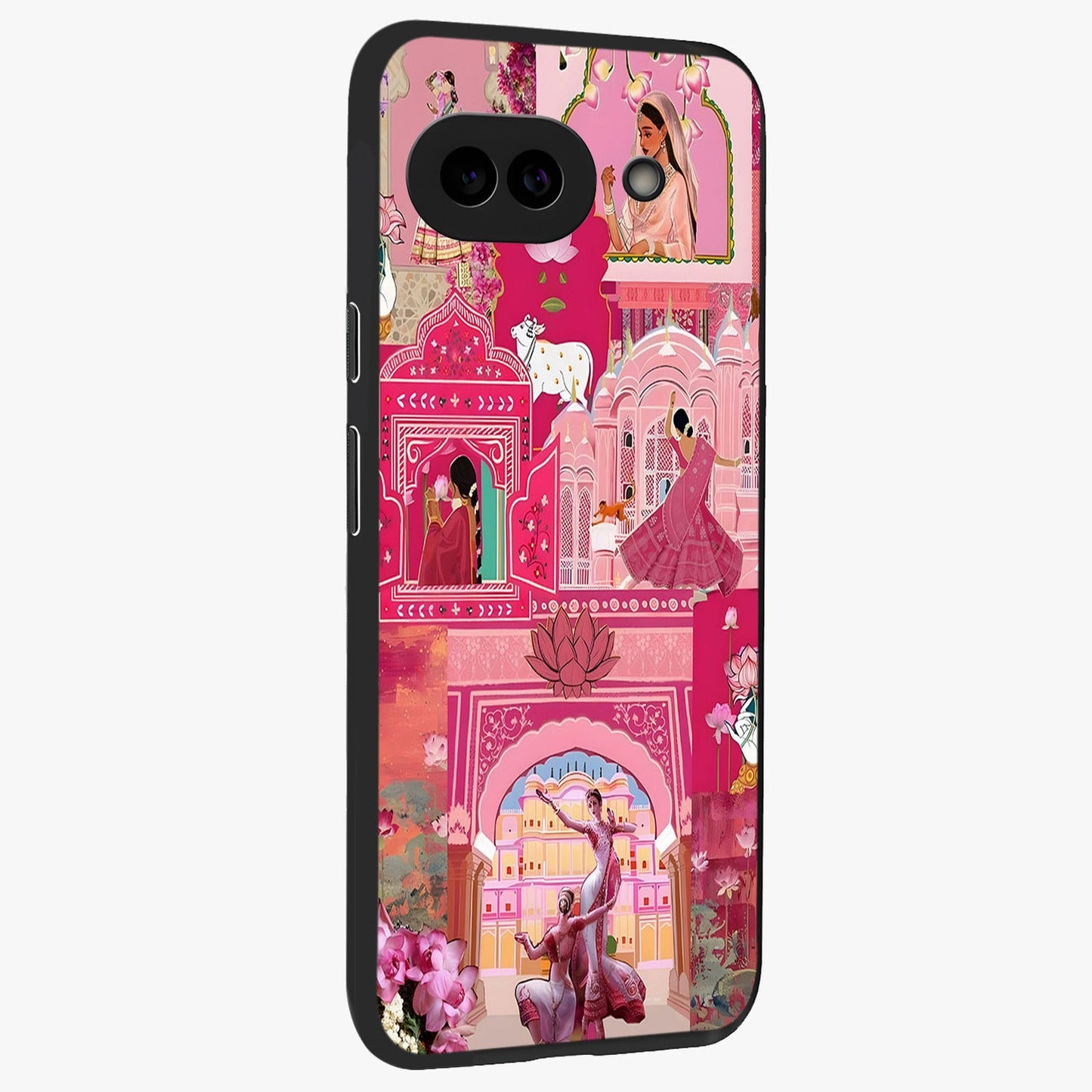 Pink Palace Muse Glass Case upright view showcasing artistic palace artwork with graceful royal theme.