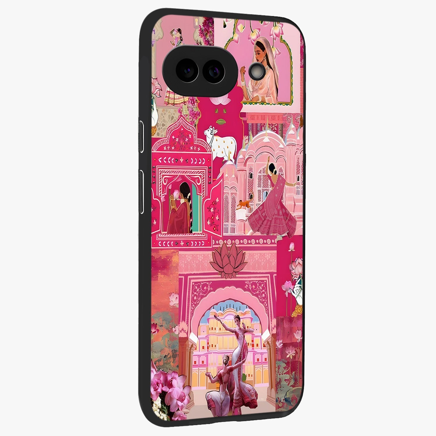 Pink Palace Muse Glass Case upright view showcasing artistic palace artwork with graceful royal theme.