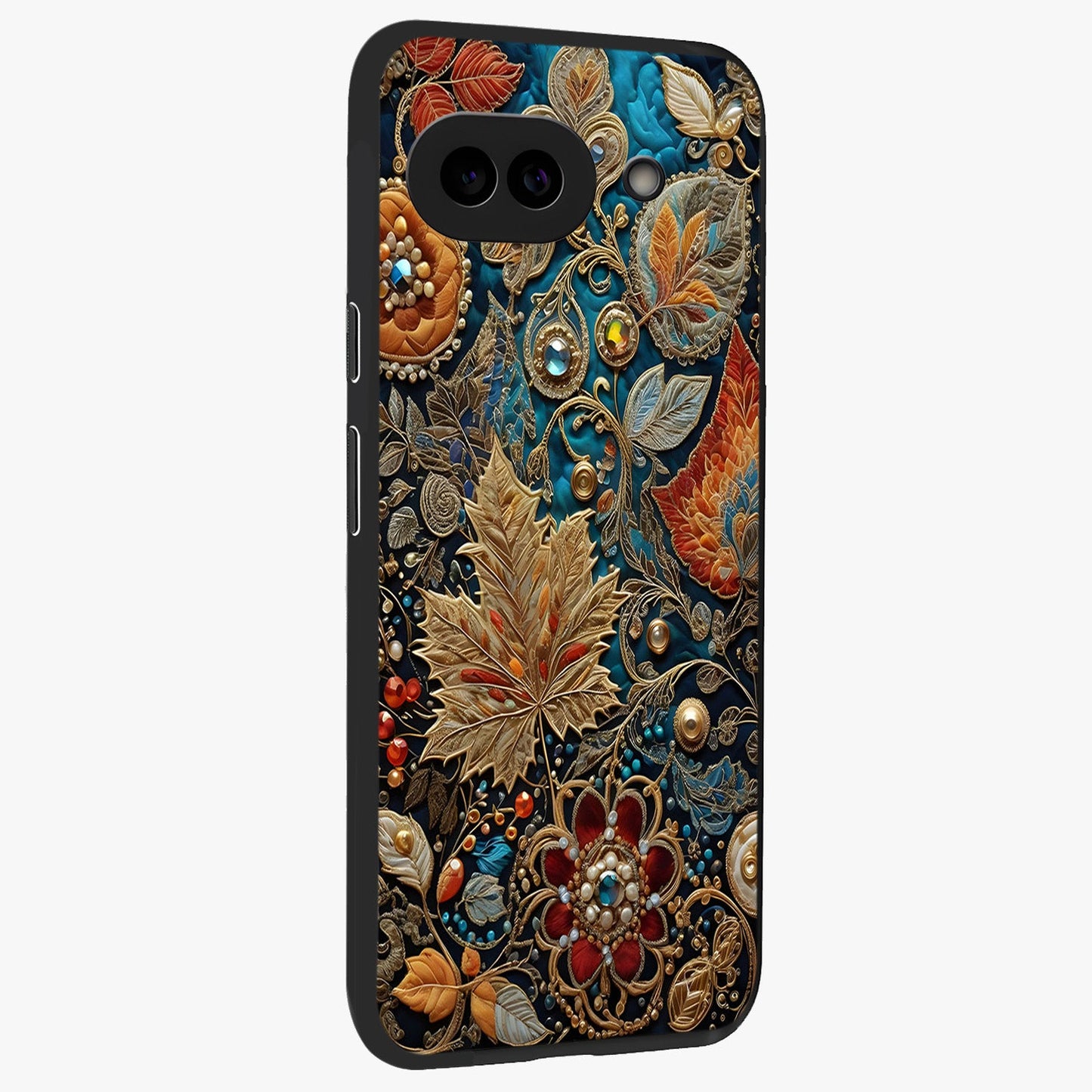 Royal Jewel Garden Glass Case upright view showcasing rich floral artwork with luxurious garden theme.