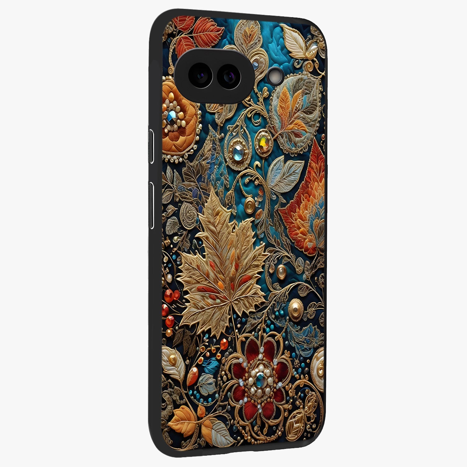 Royal Jewel Garden Glass Case upright view showcasing rich floral artwork with luxurious garden theme.