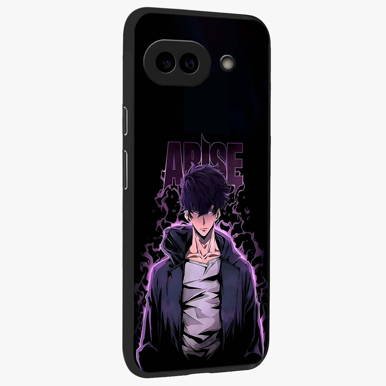 Shadow Monarch Awakening Glass Case upright view showcasing bold monarch artwork with mystical awakening theme.
