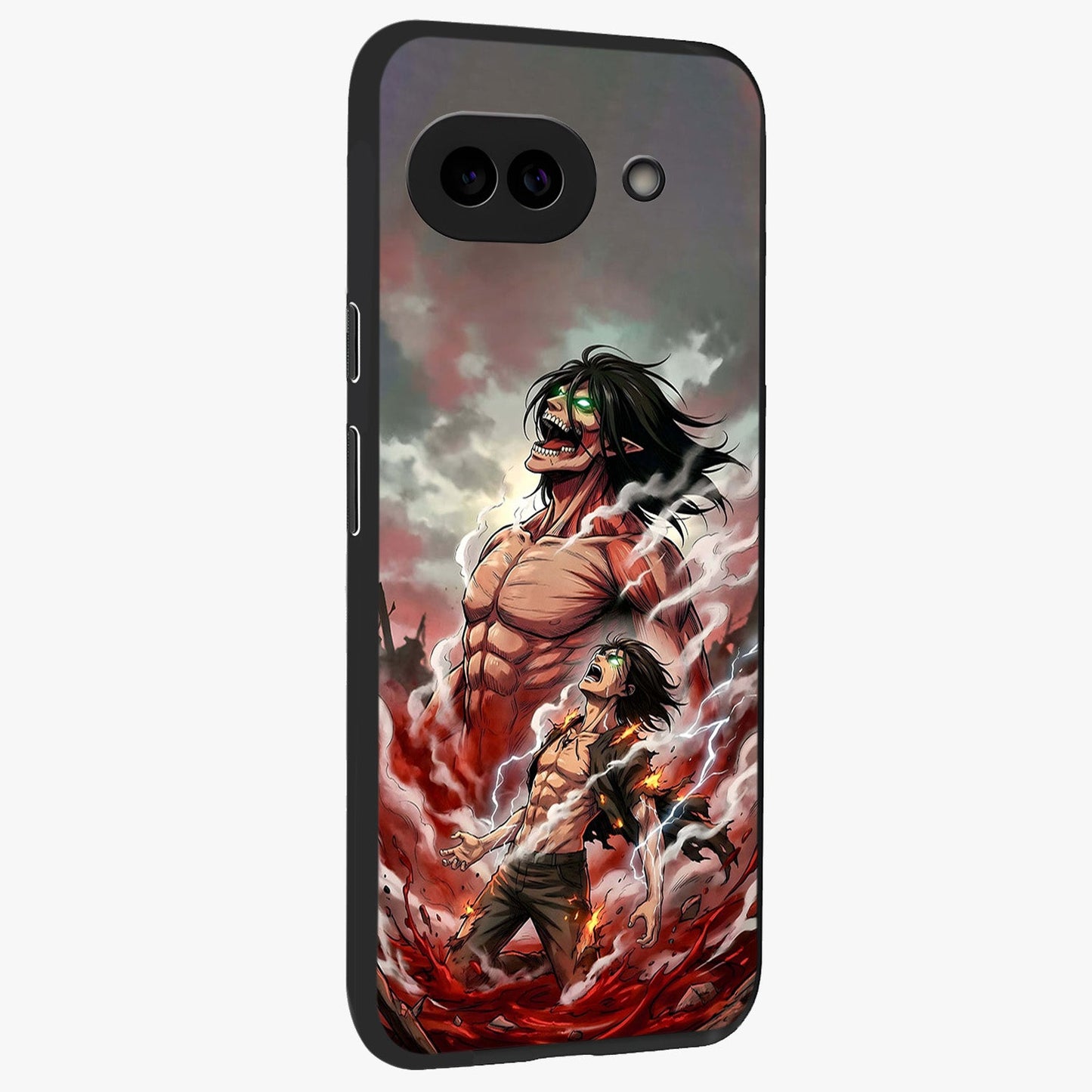 Titan Awakening Fury Glass Case upright view showcasing intense titan artwork with epic fantasy theme.
