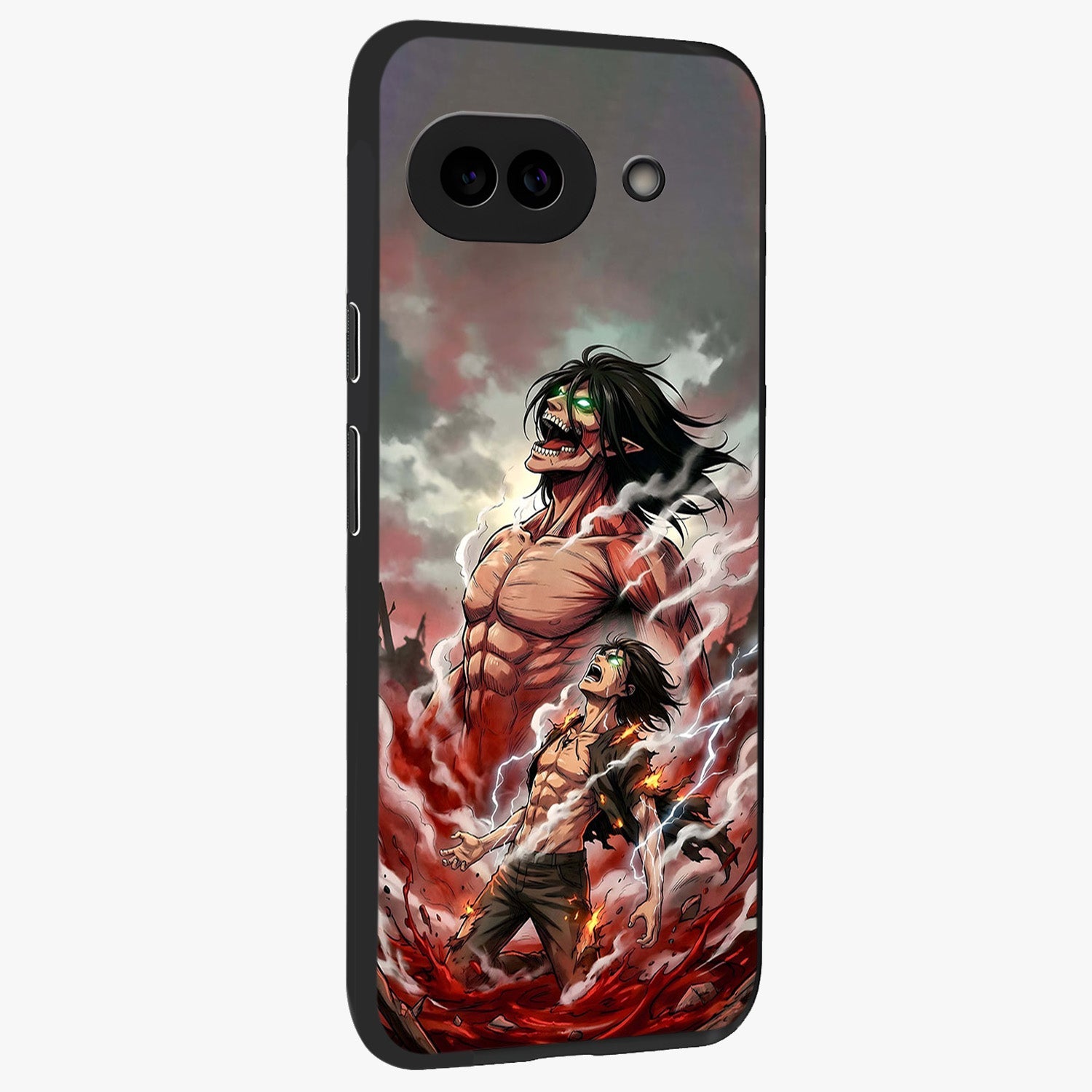 Titan Awakening Fury Glass Case upright view showcasing intense titan artwork with epic fantasy theme.
