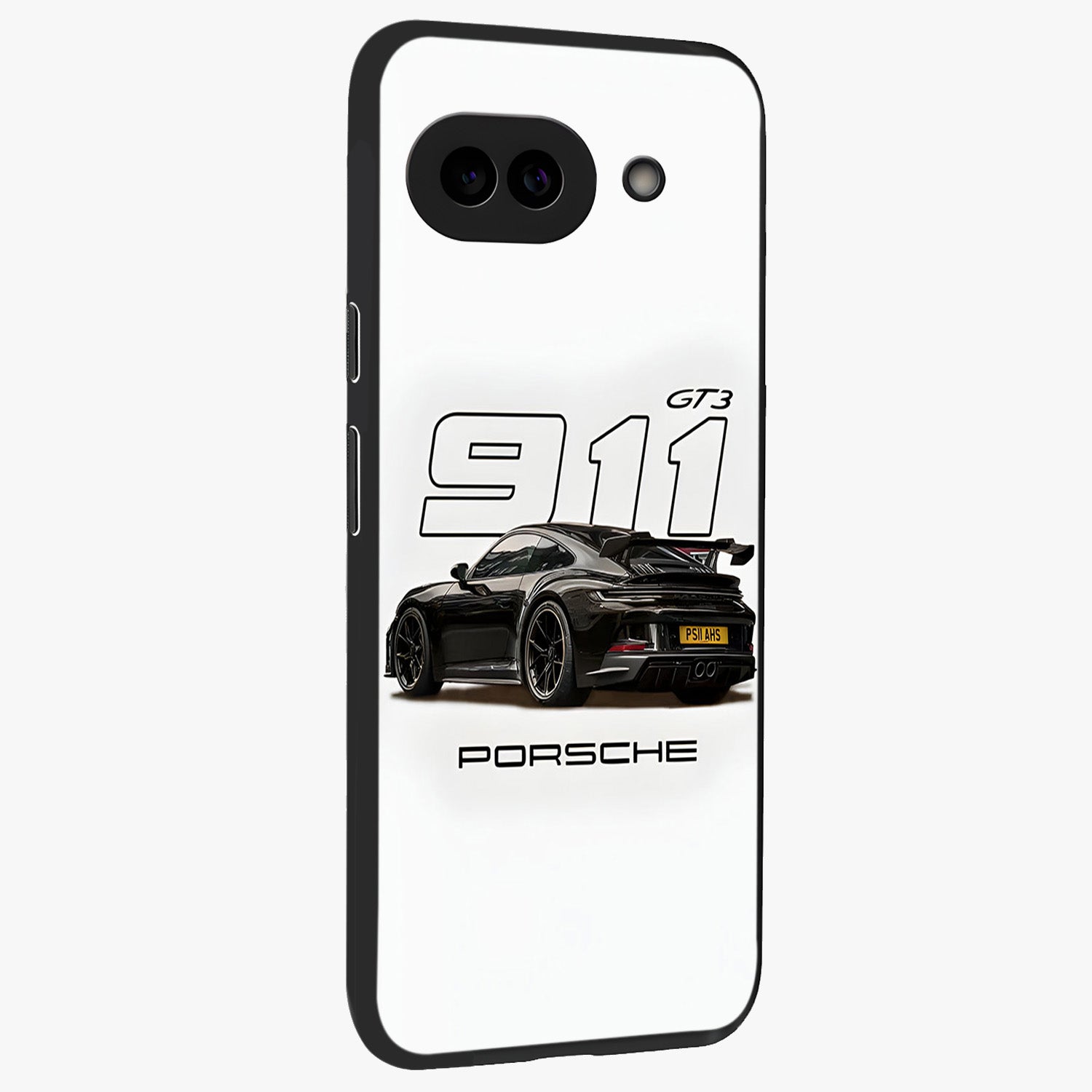 Turbo Legacy Icon Glass Case upright view showcasing bold racing inspired artwork with classic car theme.