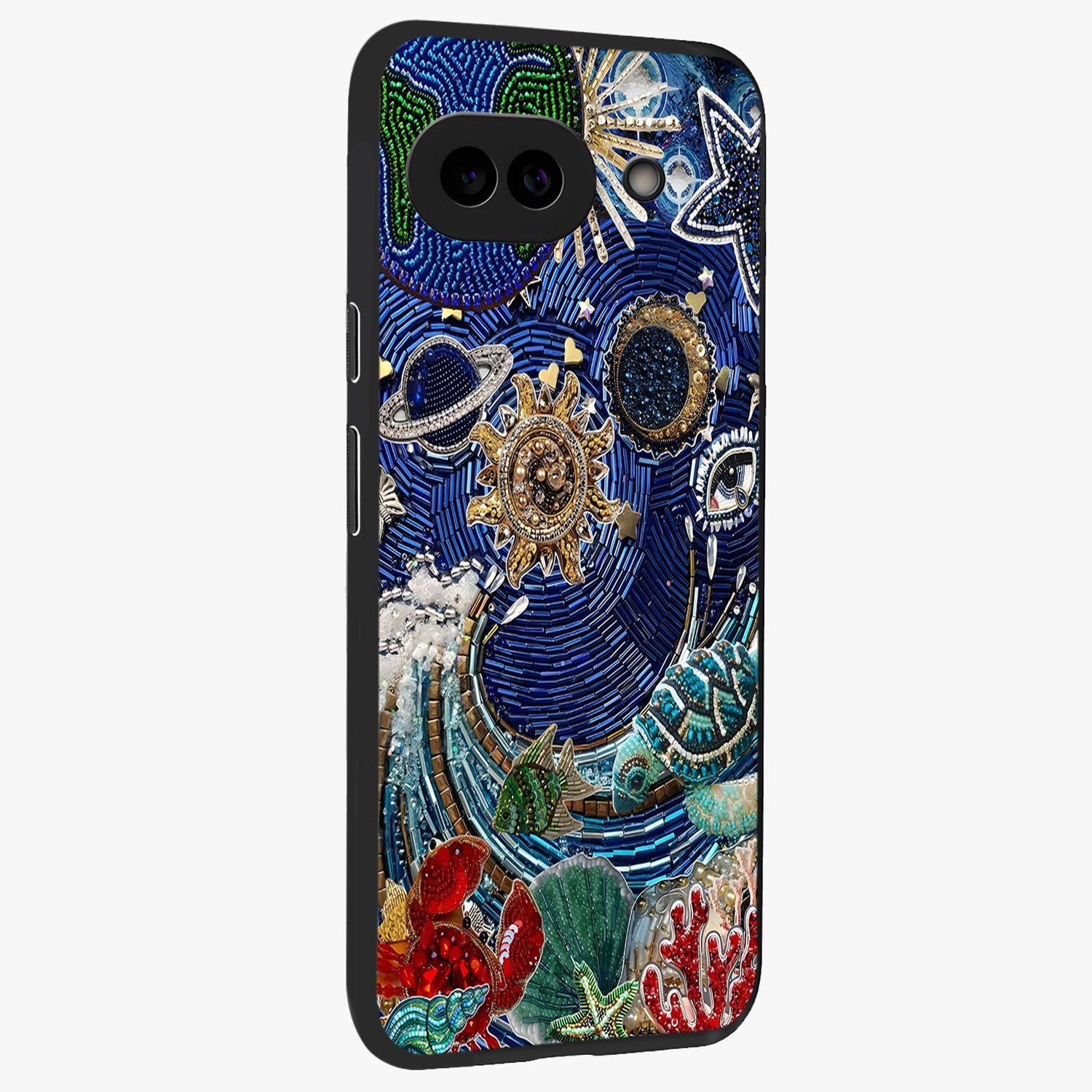 Universe Underwater Spark Glass Case upright view showcasing magical underwater galaxy artwork with vibrant cosmic theme.