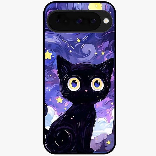 Abstract Cat Art Glass Case showing flat back view with artistic cat illustration and glossy glass finish.