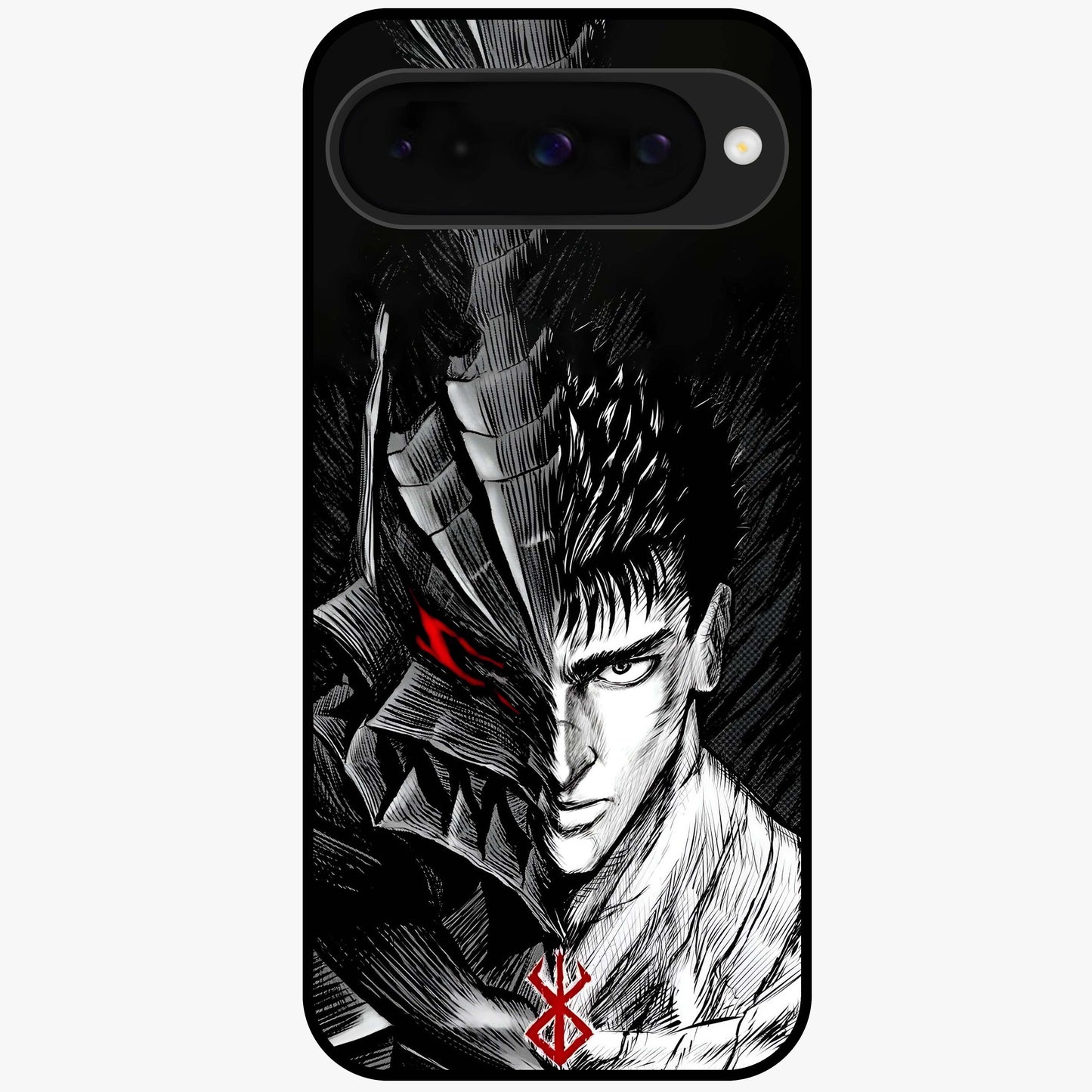 Berserker Blood Oath Glass Case showing flat back view with fierce warrior inspired artwork and glossy glass finish.