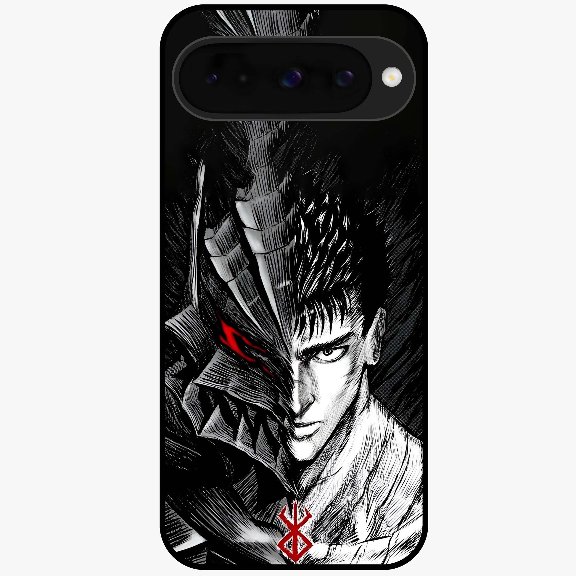 Berserker Blood Oath Glass Case showing flat back view with fierce warrior inspired artwork and glossy glass finish.