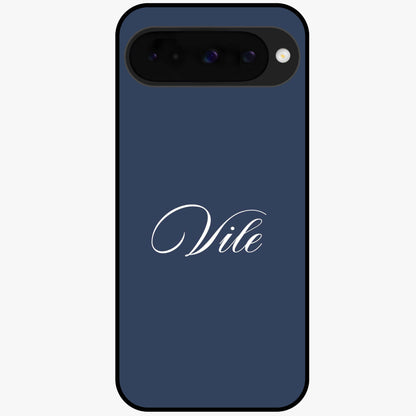 Blue Background Personalized Custom Name Glass Case showing flat back view with minimal blue background and custom name design.