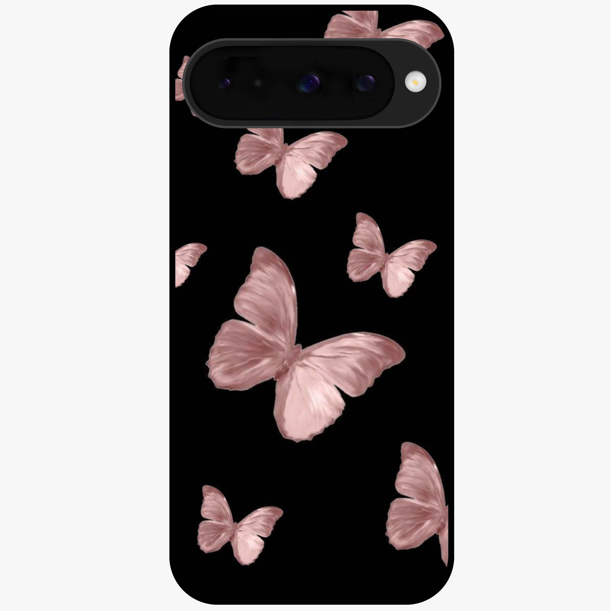 Butterfly Pattern Glass Case showing flat back view with elegant butterfly pattern artwork and glossy glass finish.