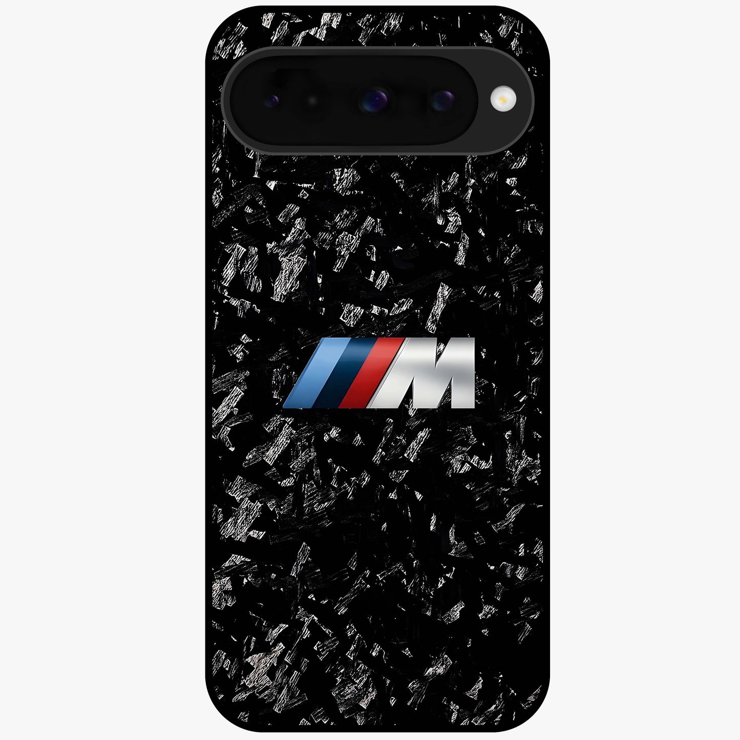 Carbon Speed Mark Glass Case showing flat back view with sporty carbon pattern artwork and glossy glass finish.