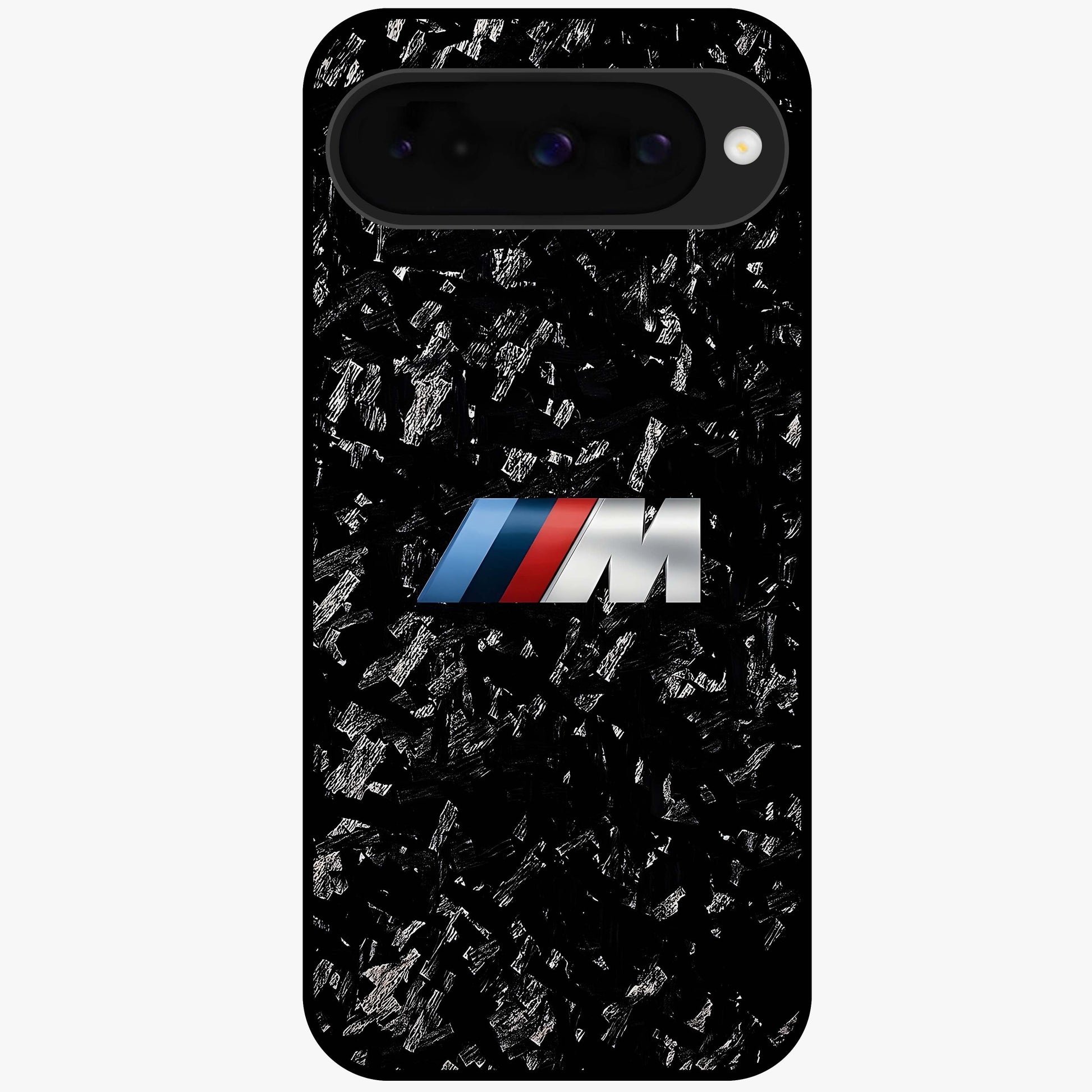 Carbon Speed Mark Glass Case showing flat back view with sporty carbon pattern artwork and glossy glass finish.