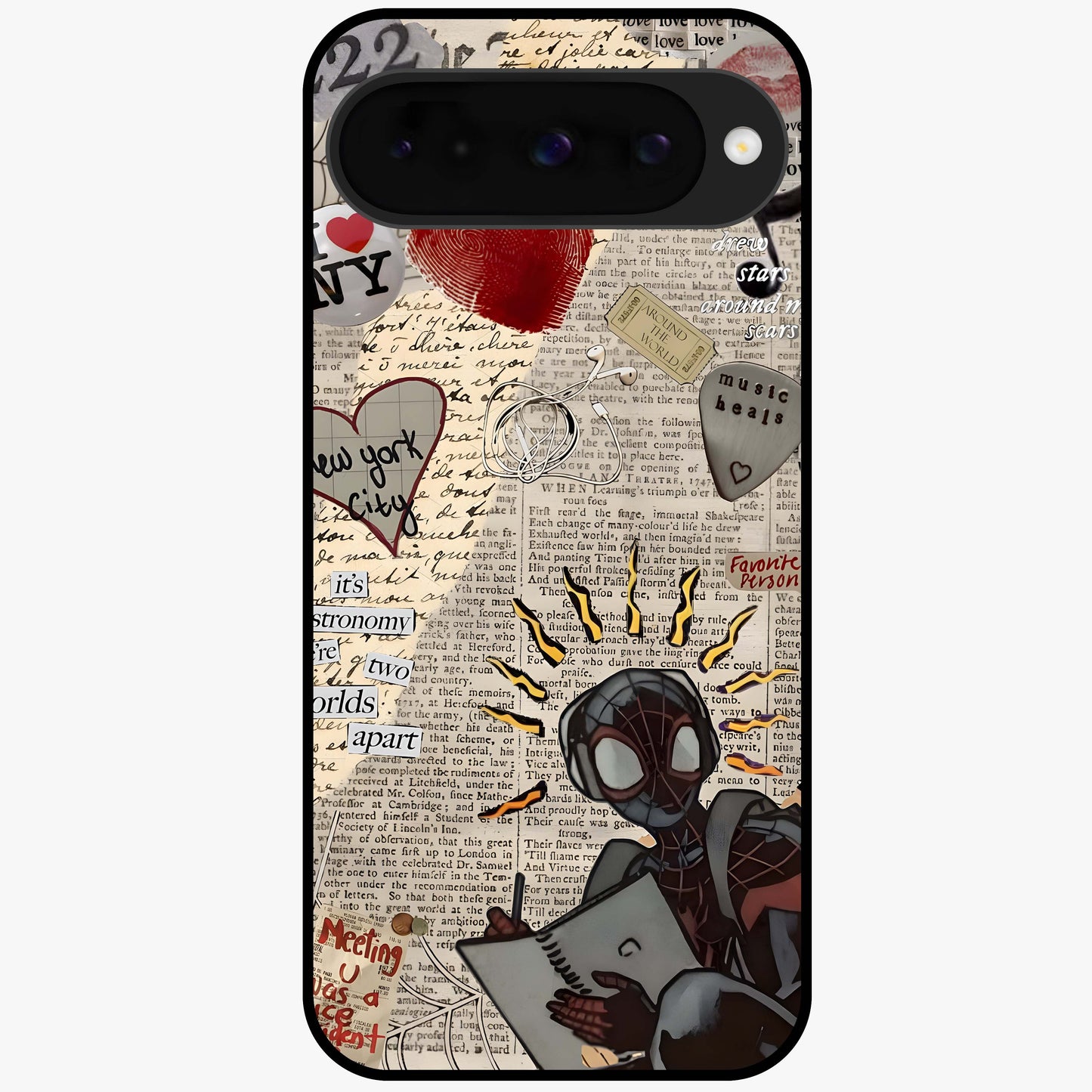 City Dream Sketch Glass Case showing flat back view with artistic city skyline sketch artwork and glossy glass finish.