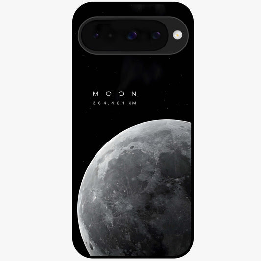 Cosmic Moon Glow Glass Case showing flat back view with glowing moon artwork and glossy glass finish.