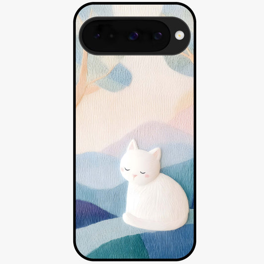 Cotton Dream Cat Glass Case showing flat back view with soft dreamy cat artwork and glossy glass finish.