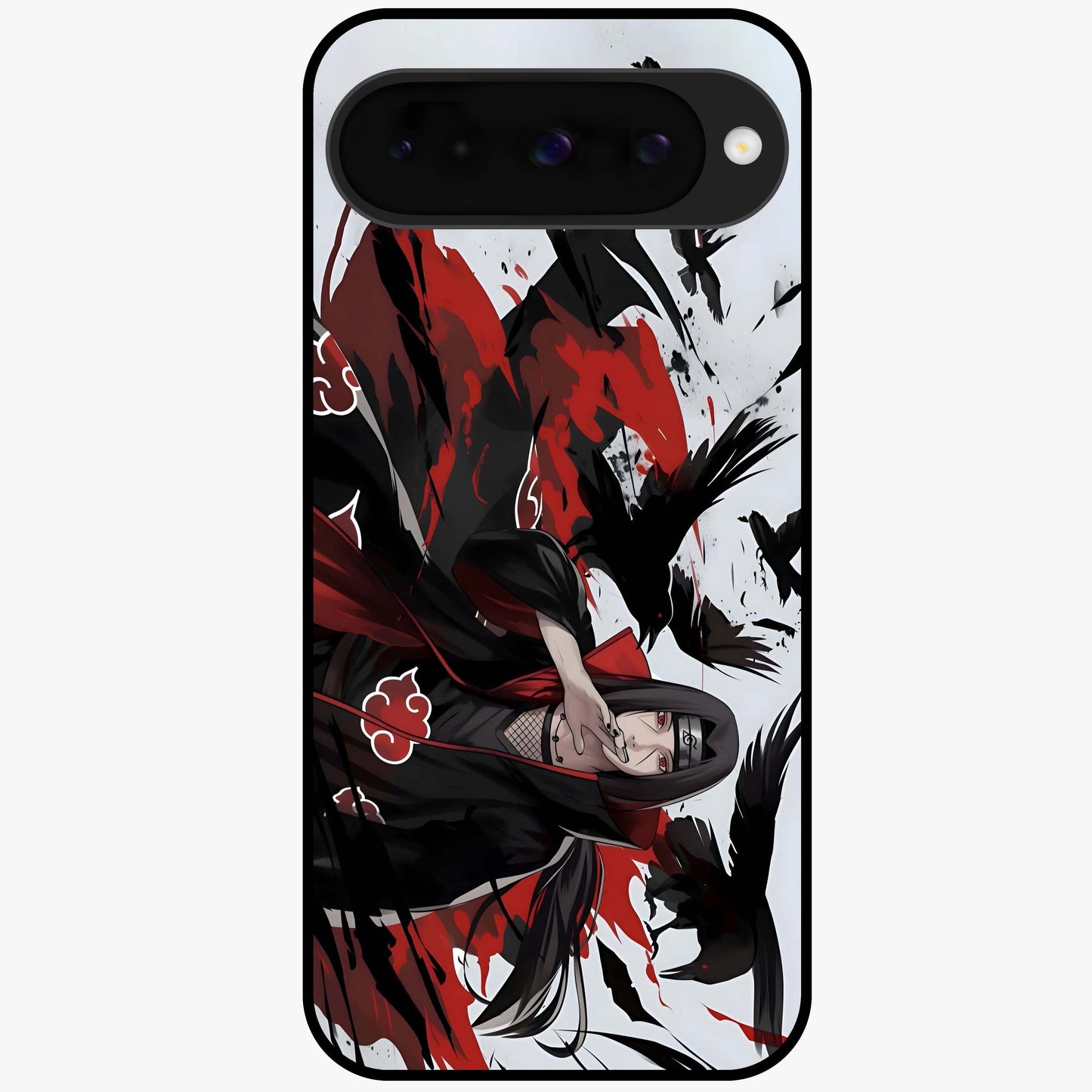 Crimson Crow Illusion Glass Case showing flat back view with artistic crow illusion artwork and glossy glass finish.