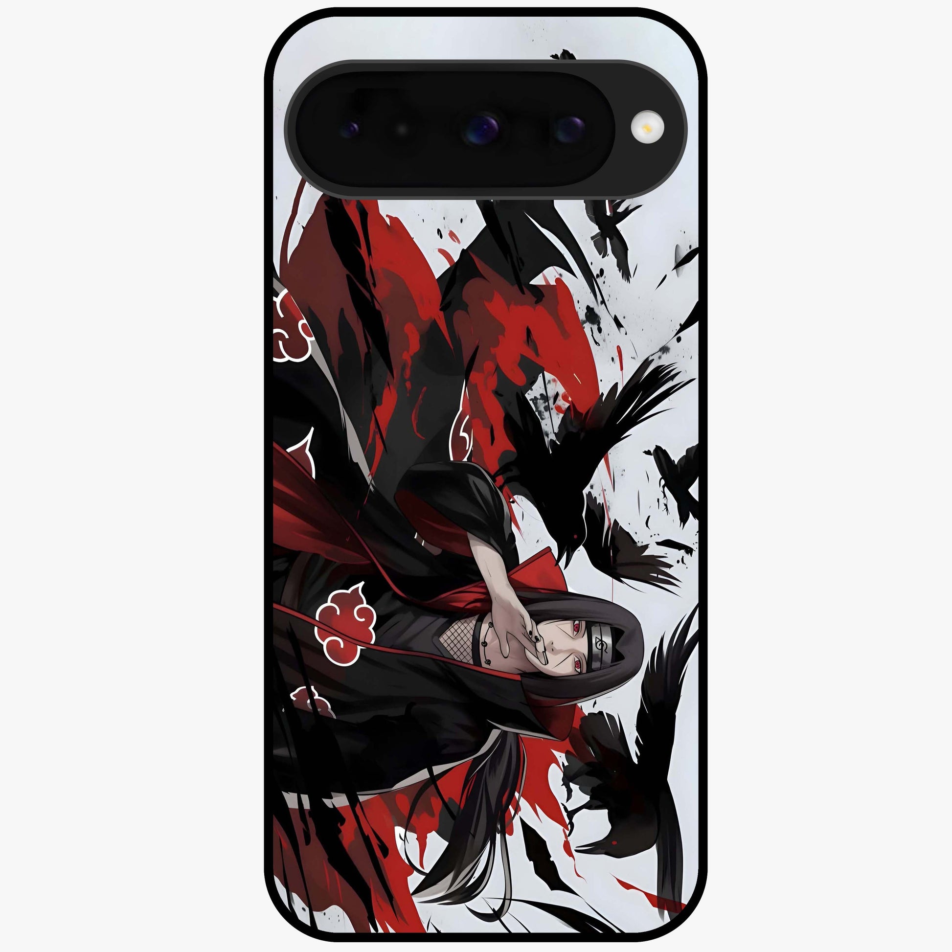 Crimson Crow Illusion Glass Case showing flat back view with artistic crow illusion artwork and glossy glass finish.