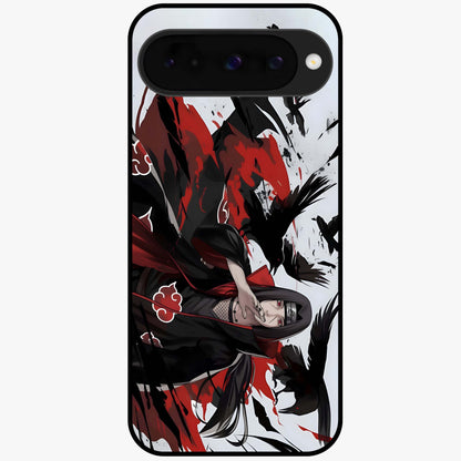 Crimson Crow Illusion Glass Case showing flat back view with artistic crow illusion artwork and glossy glass finish.