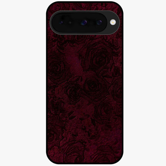 Crimson Fade Flow Glass Case showing flat back view with flowing crimson gradient artwork and glossy glass finish.