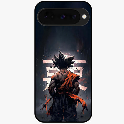 Dark Warrior In Rain Glass Case showing flat back view with warrior artwork in rainy atmosphere and glossy glass finish.