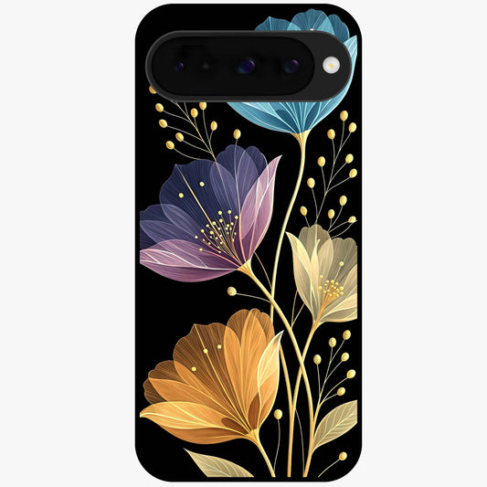 Delicate Multicolor Flowers Glass Case showing flat back view with vibrant floral artwork and glossy glass finish.