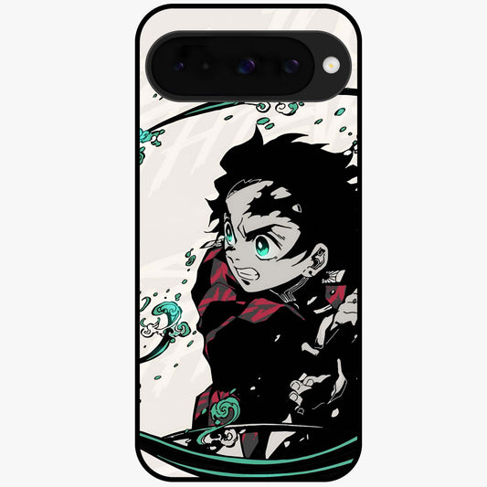 Demon Slayer Glass Case showing flat back view with bold anime inspired artwork and glossy glass finish.