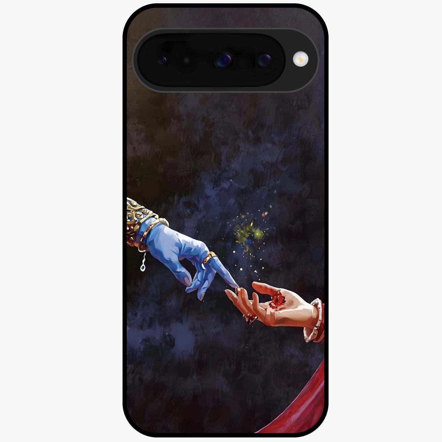 Divine Touch Eternal Glass Case showing flat back view with spiritual themed artwork and glossy glass finish.