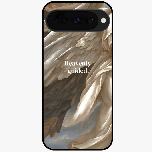 Divine Winged Grace Glass Case showing flat back view with elegant wing inspired artwork and glossy glass finish.