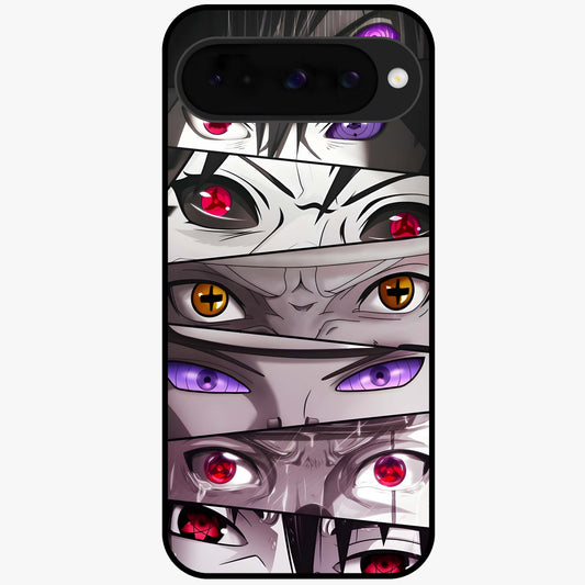 Eyes of Destiny Glass Case showing flat back view with striking eye themed artwork and glossy glass finish.