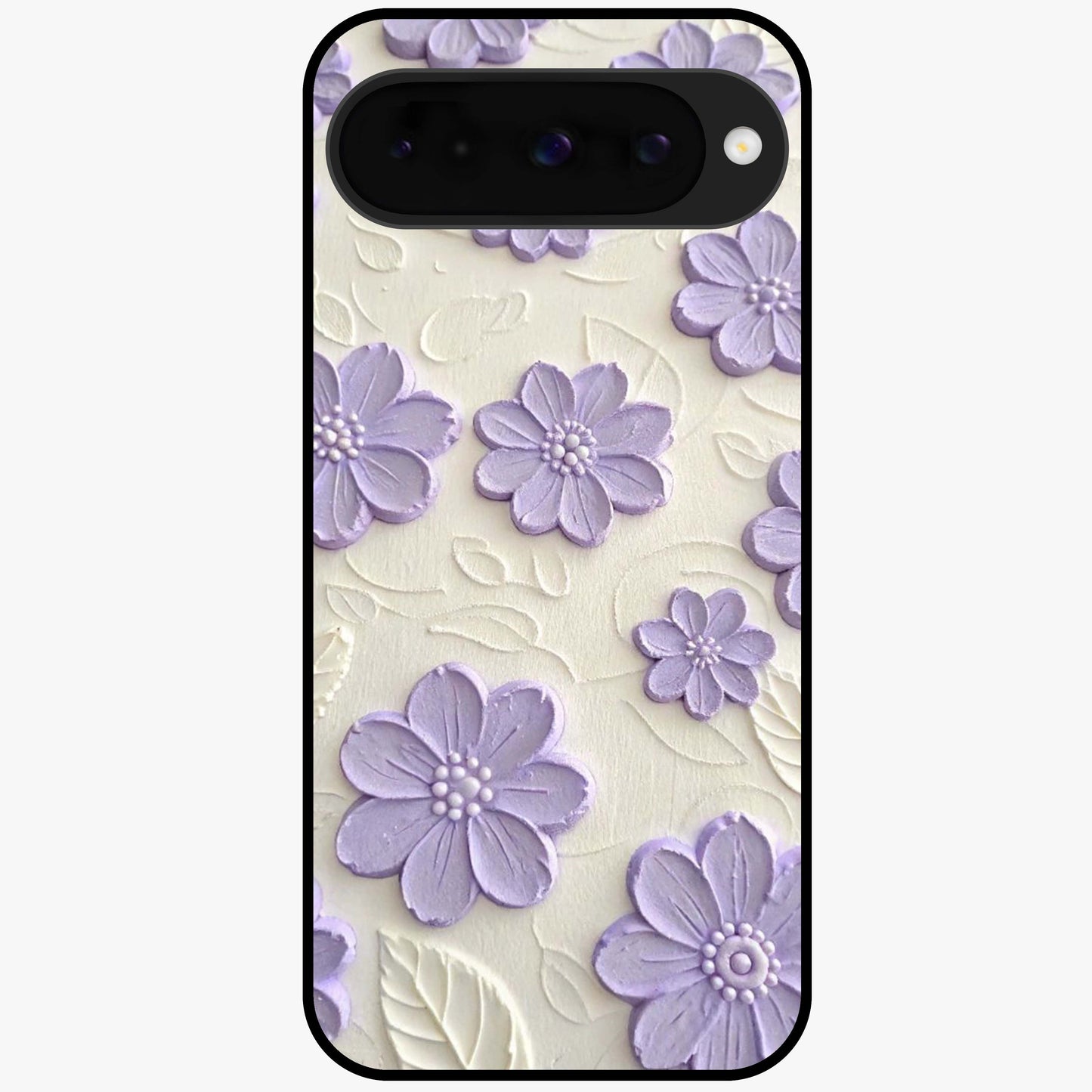 Floral Wall Art With Purple Flowers Glass Case showing flat back view with purple flower artwork and glossy glass finish.