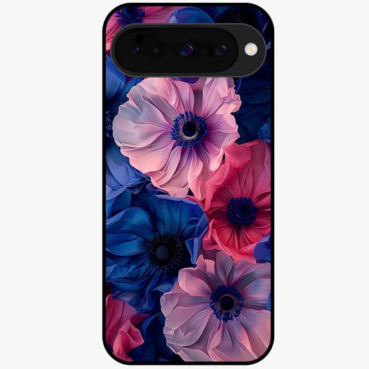 Flower Paper Art Pattern Glass Case showing flat back view with paper cut style floral artwork and glossy glass finish.