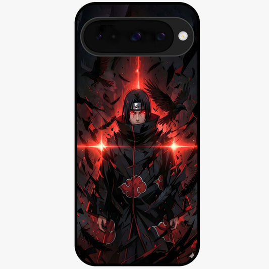 Focused Blade Discipline Glass Case showing flat back view with warrior sword themed artwork and glossy glass finish.