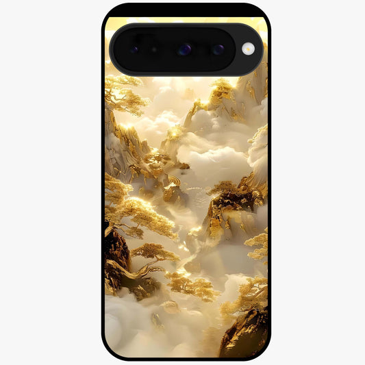 Gates Of Illumination Glass Case showing flat back view with mystical illuminated gate artwork and glossy glass finish.