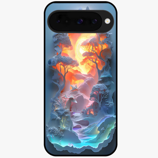 Glow Forest Portal Glass Case showing flat back view with glowing forest portal artwork and glossy glass finish.
