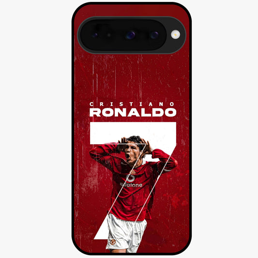 Goal Celebration Legacy Glass Case showing flat back view with football celebration inspired artwork and glossy glass finish.