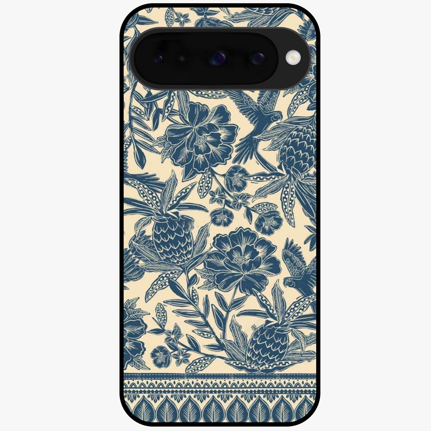 Heirloom Wild Bloom Glass Case showing flat back view with vintage inspired wild flower artwork and glossy glass finish.