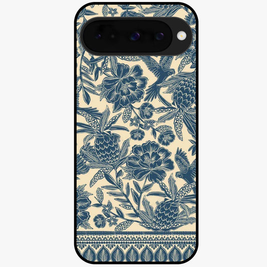 Heirloom Wild Bloom Glass Case showing flat back view with vintage inspired wild flower artwork and glossy glass finish.