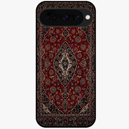 Heritage Carpet Royale Glass Case showing flat back view with ornate Persian carpet inspired pattern and glossy glass finish.