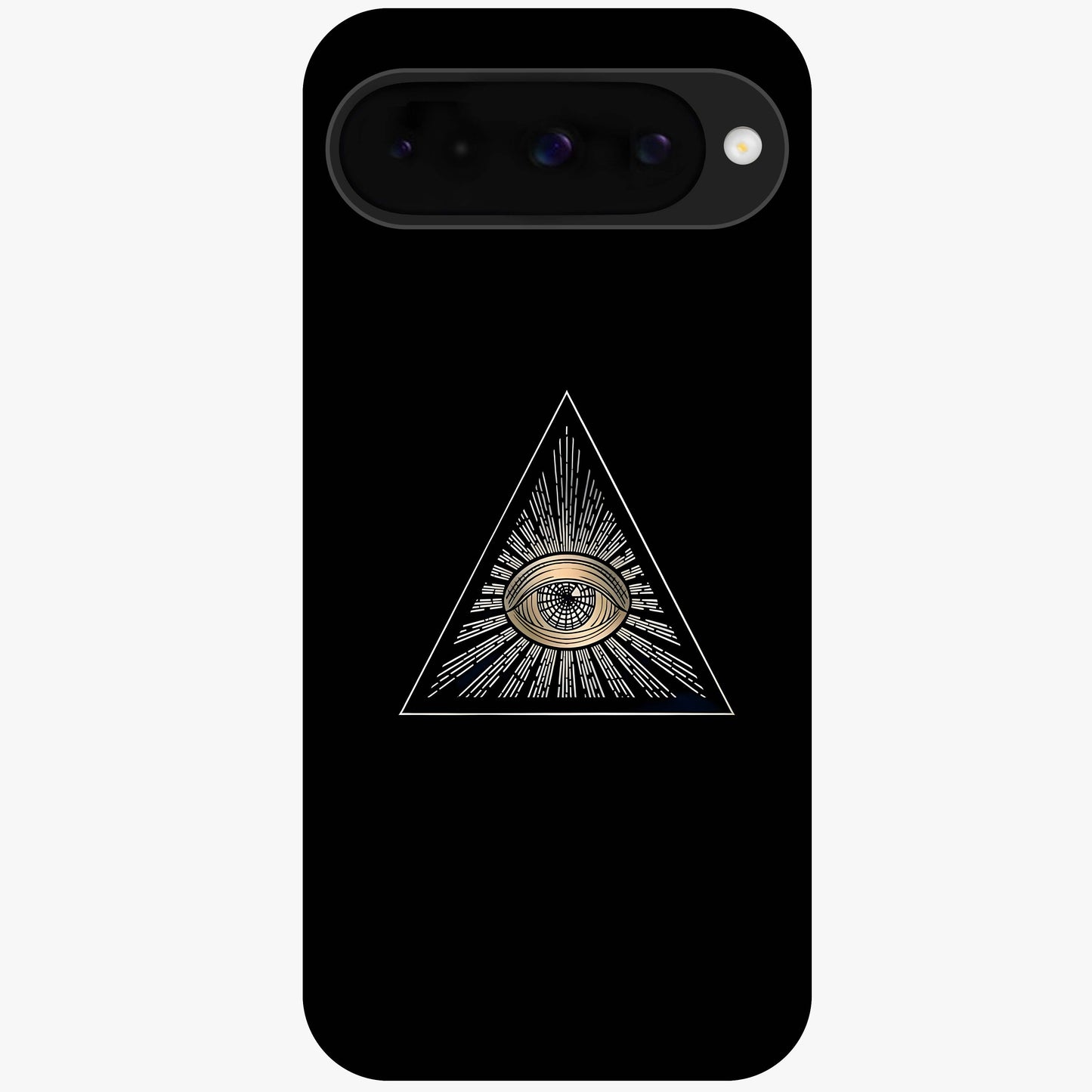 Illuminati Evil Glass Case showing flat back view with mysterious illuminati symbol artwork and glossy glass finish.
