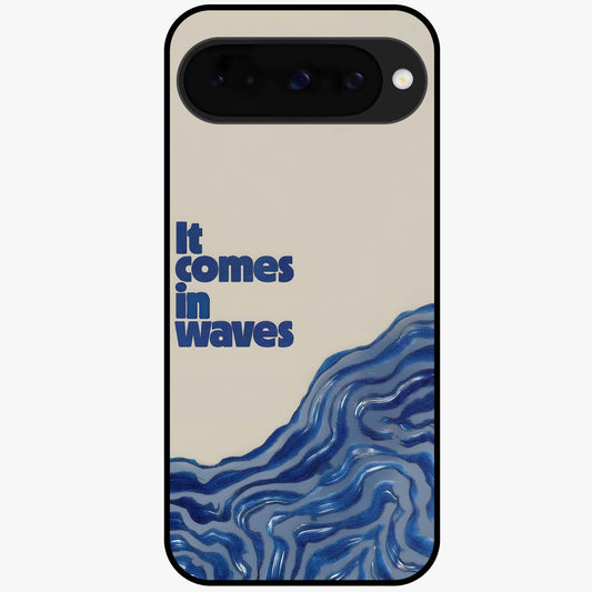 It Comes In Waves Quote Glass Case showing flat back view with inspirational wave themed quote artwork and glossy glass finish.