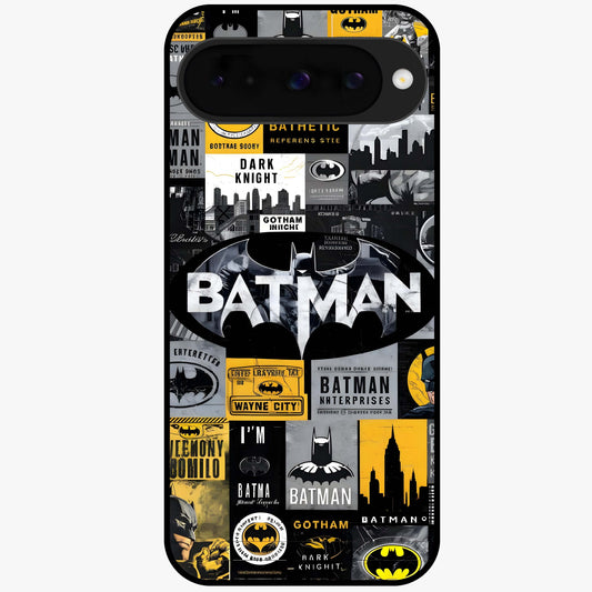 Knight Gotham Rise Glass Case showing flat back view with dark hero inspired artwork and glossy glass finish.